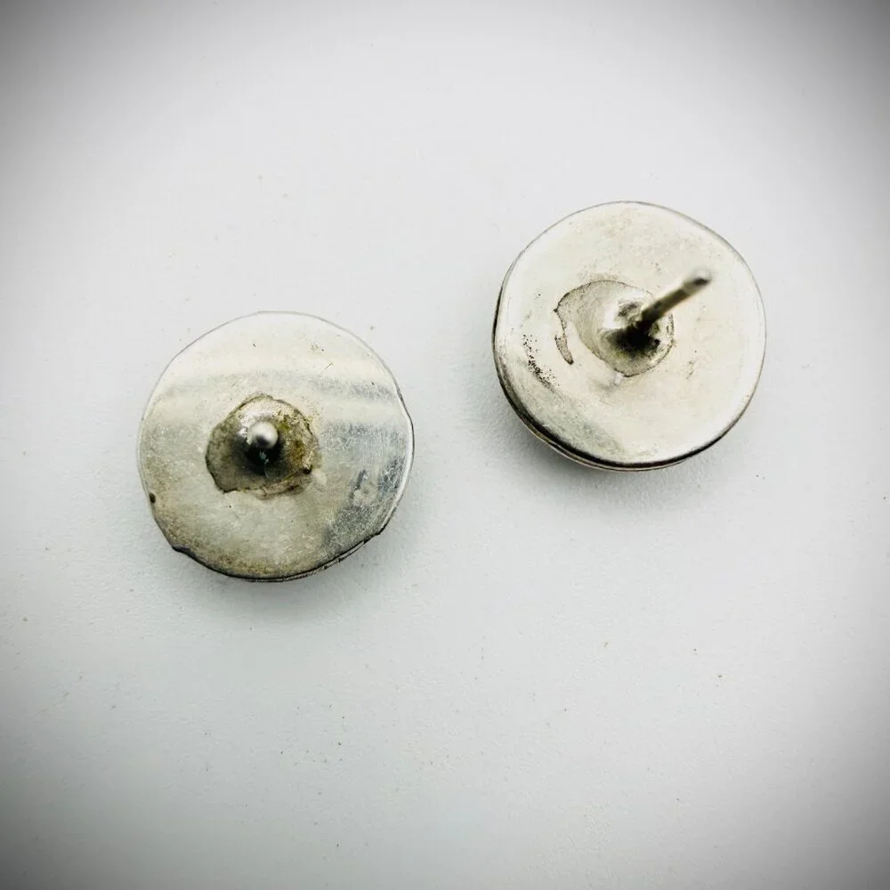 Sterling Dome Concho Stud Earrings Vintage Southwest 1/2
